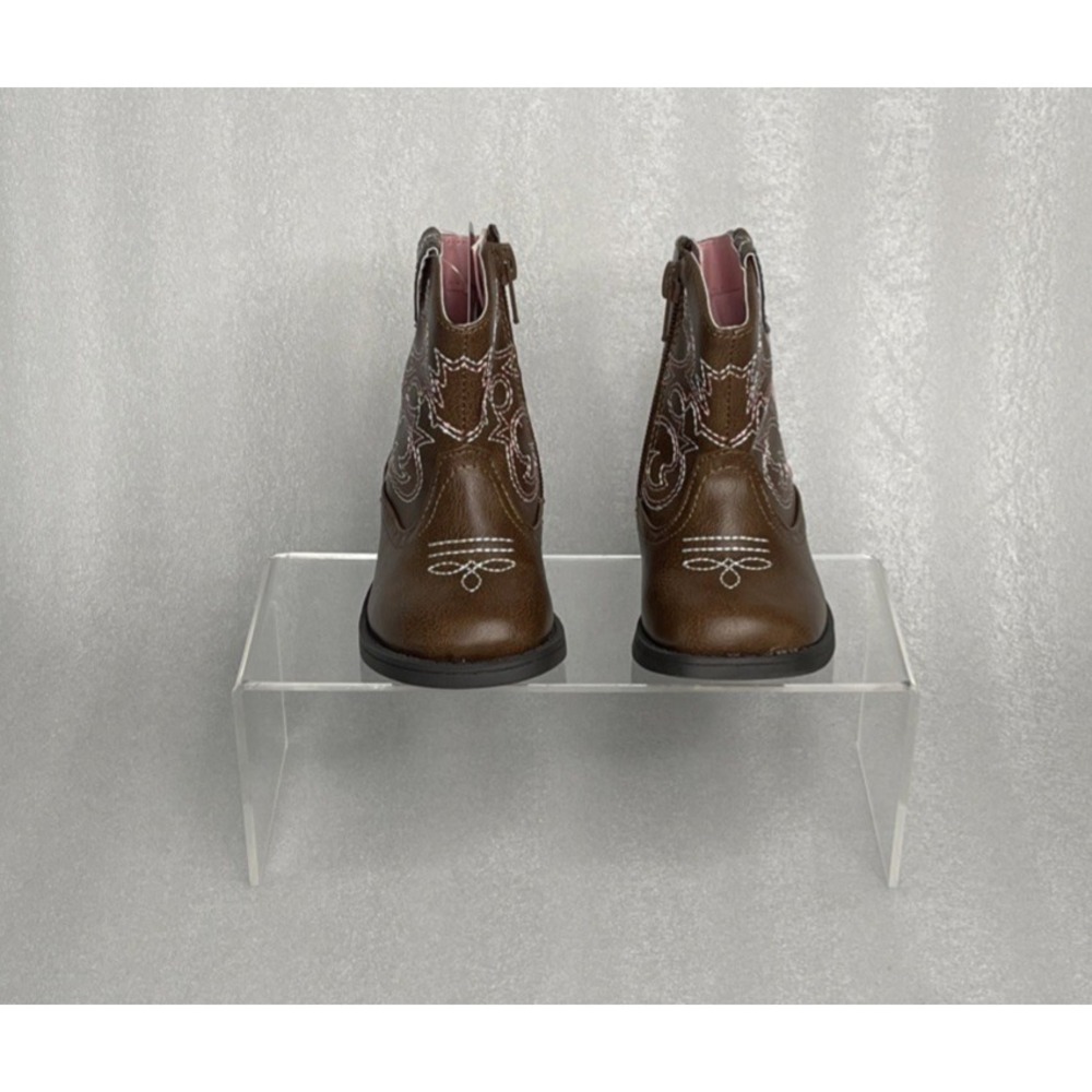 Wonder Nation Brown Zip up Square Toe Cowboy Cowgirl Boots Toddler Girls Size 5 - Picture 9 of 16